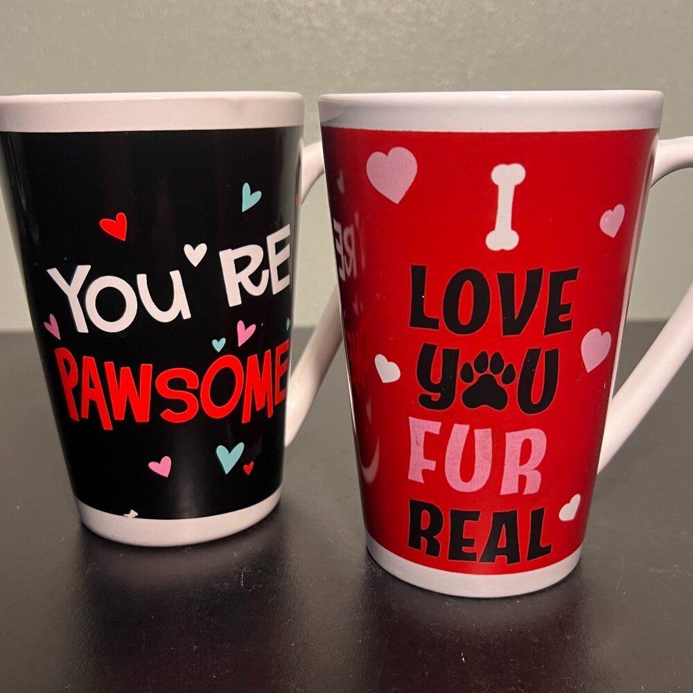 Dan Dee Pet Lover Puns Ceramic Mugs Set of 2 Dog Cat Pawsome Fur Real 14oz Gift